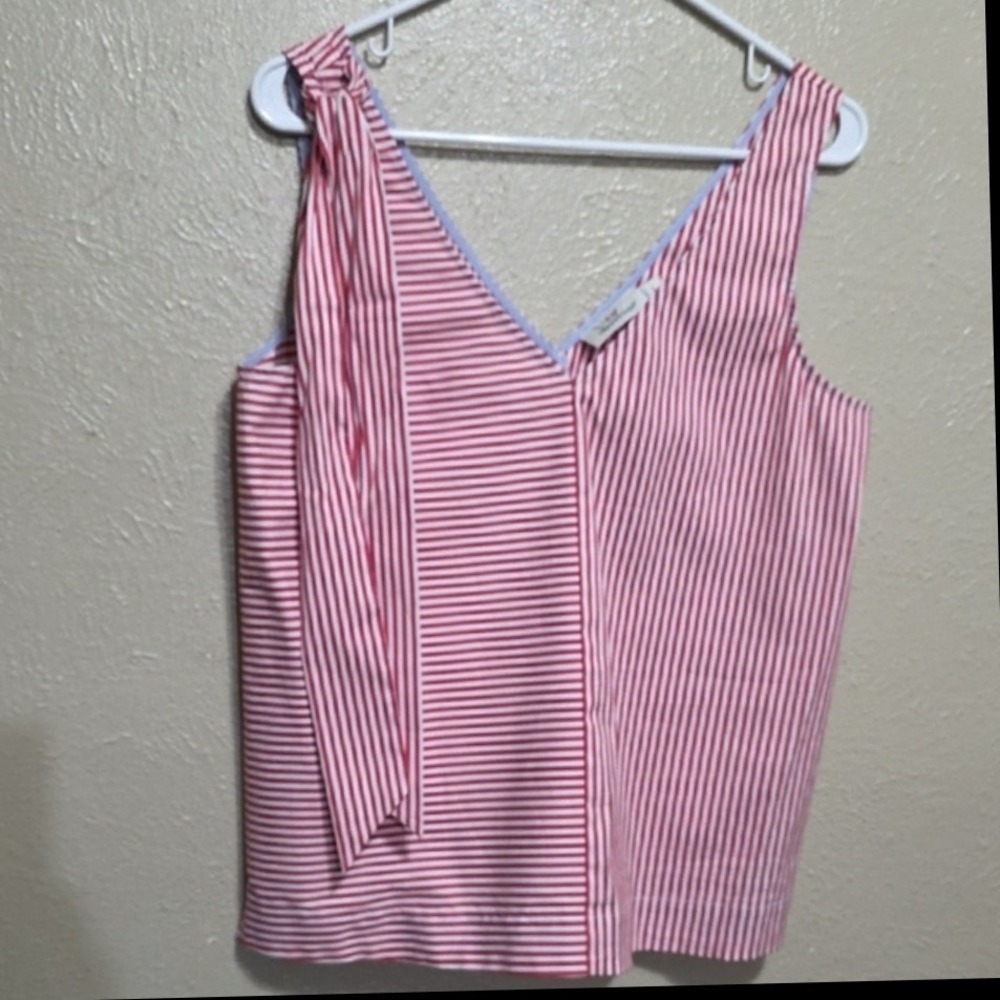 Vineyard Vines Womens Red White Striped V-Neck Tie Shoulder Sleeveless Top S